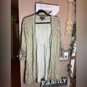 Gretty Zueger Bohemian Style Lace Kimono Cover Up Light Olive Women’s Size Large